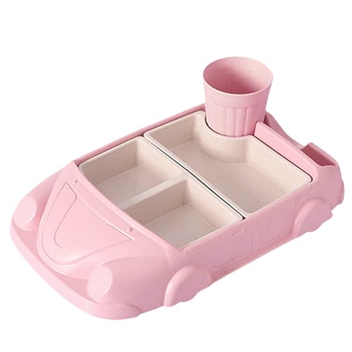 Nchdewui Kinderauto Plastik Essteller, Wiederverwendbares Teller-Besteck, Auto-Förmiges Kinderteller Set, Kindergeschirr Aus Kunststoff, Inklusive Einzelner Teller, Besteck Und Trinkbecher (Pink) von Nchdewui