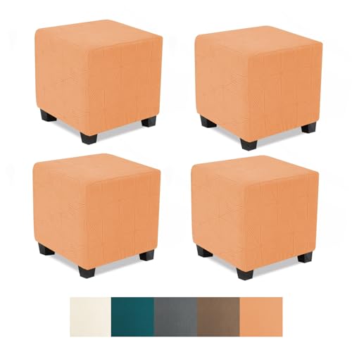 NeColorLife Kleiner Ottomanen-Bezug, quadratisch, Stretch-Schonbezug, weicher gestrickter Jacquard zur Aufbewahrung, Hocker-Schutz für Wohnzimmer, Orange, 4 Stück von NeColorLife