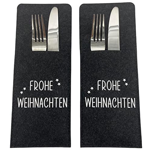 NeLi Frohe Weihnachten Besteckhülle Filz 4er Set Bestecktasche festliche Weihnachtsdeko für den Tisch von NeLi