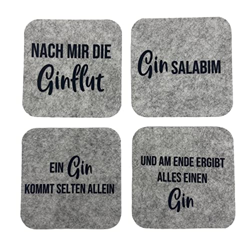 Untersetzer Set Filz Gin mit Sprüchen Glasuntersetzer Untersetzer für Gläser Untersetzerset hellgrau von NeLi