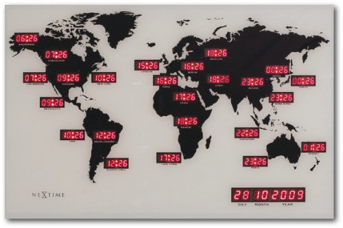 NeXtime Digitale Weltzeituhr World TIME Digit, Glas + Aluminium, 55 x 36 cm von NeXtime