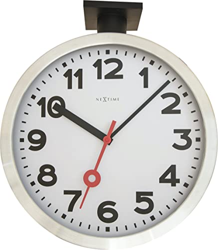 NeXtime 3217 Wanduhr Bahnhofsuhr STATION DOUBLE, zweiseitig, lautlos, rund, aus Glas, Aluminium, ø 38 cm, 44.5 x 38 x 13 cm von NeXtime