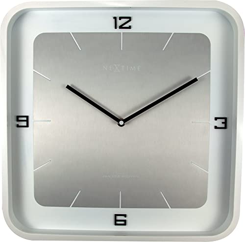 Nextime Square Wall Wanduhren, Metall und Kunststoff, Weiß, 40 x 40 x 4 cm von NeXtime