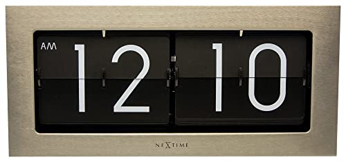 NeXtime 5198ZI Retro-Tischuhr Wanduhr BIG FLIP, Klappzahlenuhr, Metall, Silber, 36 x 16,7 cm von NeXtime