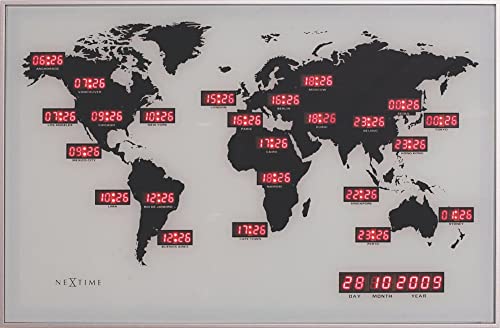 NeXtime Digitale Weltzeituhr World TIME Digit, Glas + Aluminium, 55 x 36 cm von NeXtime
