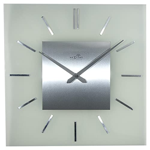 NeXtime Wanduhr "STRIPE SQUARE RADIO CONTROLLED", Funkuhr, quadratisch, Glas/Edelstahl, 40 x 40 cm von NeXtime