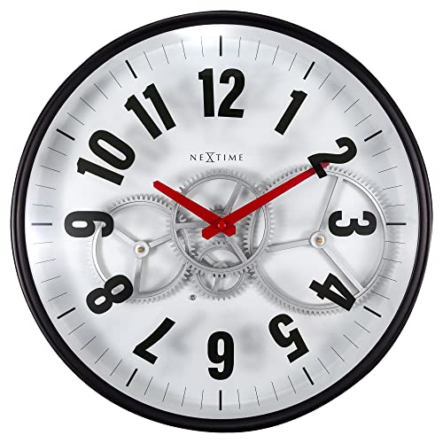 NeXtime Moderne Gear Uhr mit beweglichem Getriebe, Weiß, 36 cm, Metall/Glas von NeXtime