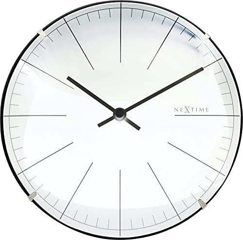 NeXtime kleine Designer Wanduhr, filigran, unaufällig und elegant, gewölbte Glasabdeckung, zum Stellen oder Hängen, schwarz Ø 20 cm, weiß, 3506WI von NeXtime