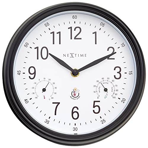 NeXtime Wall Clock (Garden/Inside) 23,5 cm-Time/Temp/Humidity-Black/White-Plastic Jasmine von NeXtime