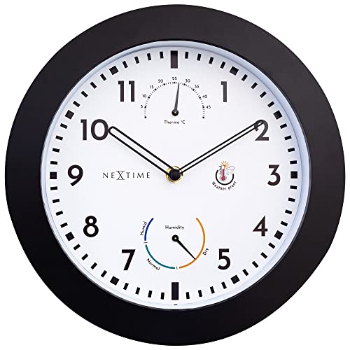NeXtime Wall Clock (Garden/Inside) 25,5 cm-Time/Temp/Humidity-Black-Plastic Daisy, One Size von NeXtime