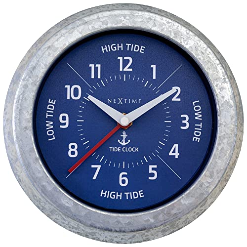 NeXtime Wall Clock 22 cm-Time/Tide-Galvanized Silver/Blue-Metal Tide von NeXtime