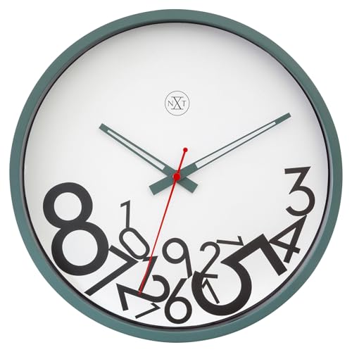 NeXtime Wall Clock 30 cm-Silent-Green/White-Plastic-nXt Dropped Numbers von NeXtime
