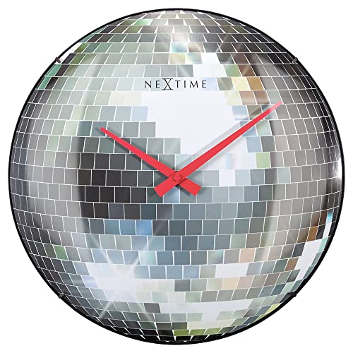 NeXtime Wall Clock 35cm-Silent-Silver-Dome Glass Disco Ball von NeXtime