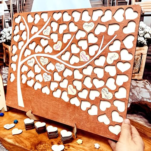 Neamon Hochzeit Gästebuch aus Holz Herzform Alternative Gästebuch Geburtstag Taufe Graduierung Dekoration Holz Puzzle mit 83 Holzherzen 1 Zeichen Stift Set (Orange) von Neamon