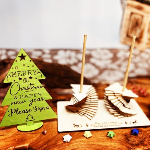Neamon Interaktiver Holz-Weihnachtsbaum Gästebuch Alternative 70 teiliges DIY Signatur Ornament Set für Familie, Freunde, Büro, Klassenzimmer & Festliche Deko von Neamon