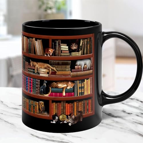 Keramik Tasse Groß Mit Deko Bücherregal, Bücherregal Bibliothek Teebecher, Buch Kaffeetassen Für Heiße Getränke, Neuheit Teetasse Geschenke Für Booklover, Trinkbecher Für Tee Milch Getränkesaft von Neamou