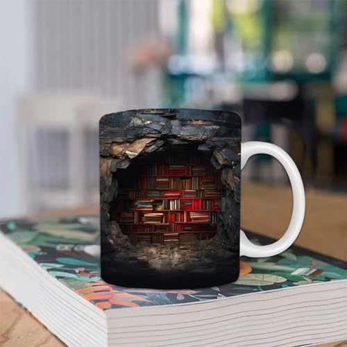 Keramik Tasse Groß Mit Deko Bücherregal, Bücherregal Bibliothek Teebecher, Buch Kaffeetassen Für Heiße Getränke, Neuheit Teetasse Geschenke Für Booklover, Trinkbecher Für Tee Milch Getränkesaft von Neamou