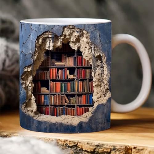 Keramik Tasse Groß Mit Deko Bücherregal, Bücherregal Bibliothek Teebecher, Buch Kaffeetassen Für Heiße Getränke, Neuheit Teetasse Geschenke Für Booklover, Trinkbecher Für Tee Milch Getränkesaft von Neamou