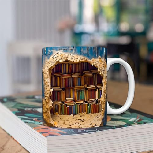 Keramik Tasse Groß Mit Deko Bücherregal, Bücherregal Bibliothek Teebecher, Buch Kaffeetassen Für Heiße Getränke, Neuheit Teetasse Geschenke Für Booklover, Trinkbecher Für Tee Milch Getränkesaft von Neamou