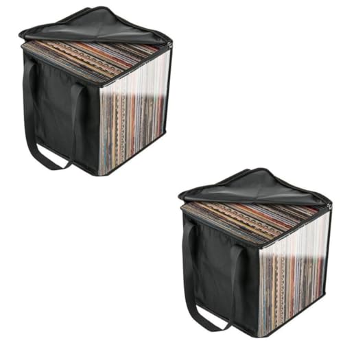 Neamou 2 Stück Schallplatten Aufbewahrung Box Für Vinyl, Lp Schutzhüllen Plattenkoffer Lp Ständer, Schallplattenbox Schallplattenständer Mit Griffen, Vinyl Record Storage Case von Neamou