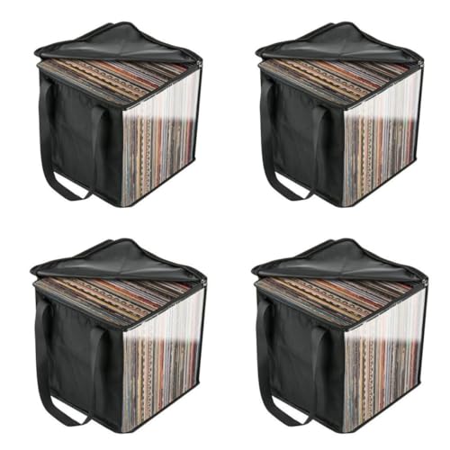 Neamou 4 Stück Schallplatten Aufbewahrung Box Für Vinyl, Lp Schutzhüllen Plattenkoffer Lp Ständer, Schallplattenbox Schallplattenständer Mit Griffen, Vinyl Record Storage Case von Neamou