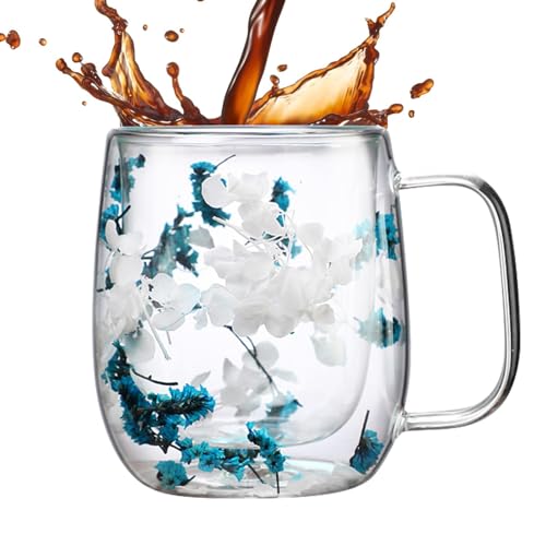 Neamou Doppelwandige Glasbecher,Blumen-Teetasse | Getrocknete Blumen Kaffeetasse aus Glas,Hitzebeständige doppelwandige Kunst-Trockenblumen-Kaffeetasse für Tee, Espresso, Kaffee von Neamou