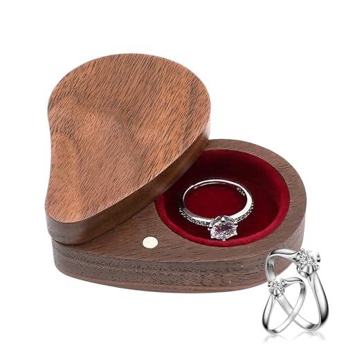 Neamou Herzförmige Ringbox aus Holz,Ringboxen aus Holz - Herzförmige Ring-Geschenkbox aus Holz | Schmuck-Geschenkbox für Hochzeit, Verlobung, Antrag, Geburtstag und Jubiläum von Neamou