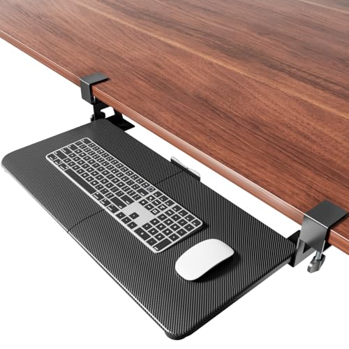 NearHub Tastaturauszug Tastatur Halterung Auszug Tastaturabage Ausziehbar Untertisch-Tastaturständer mit C Klemme,Ergonomisches Design, Karbonoptik Passt,Größe: 65cm((76 cm Klemmen) x 30cm,Schwarz von NearHub