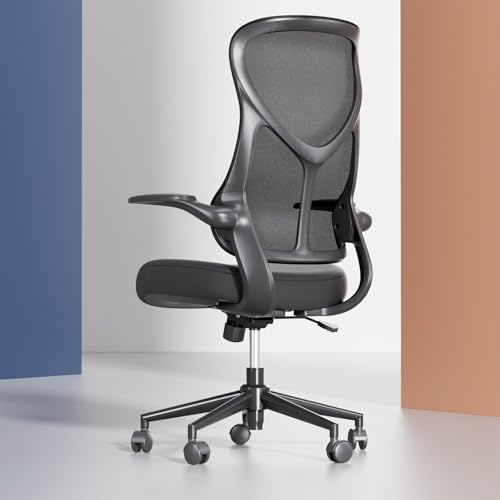 Stilvoller, ergonomischer Bürostuhl mit hoher Rückenlehne, Netzstoff mit verstellbaren hochklappbaren Armlehnen, Lendenwirbelstütze und Kopfstütze, atmungsaktiver und bequemer Computerstuhl für von NearHub