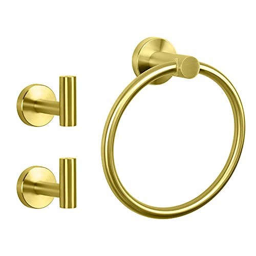 NearMoon 3-teiliges Badezimmer-Zubehör-Set, Handtuchring und 2 Handtuchhaken, Edelstahl-Handtuchhalter und Bademantelhaken, Wandmontage, goldfarben gebürstet NearMoon 3-teiliges Badezimmer-Zubehör-Set, Handtuchring und 2 Handtuchhaken, Edelstahl-Handtuchhalter und Bademantelhaken, Wandmontage, goldfarben gebürstet von NearMoon