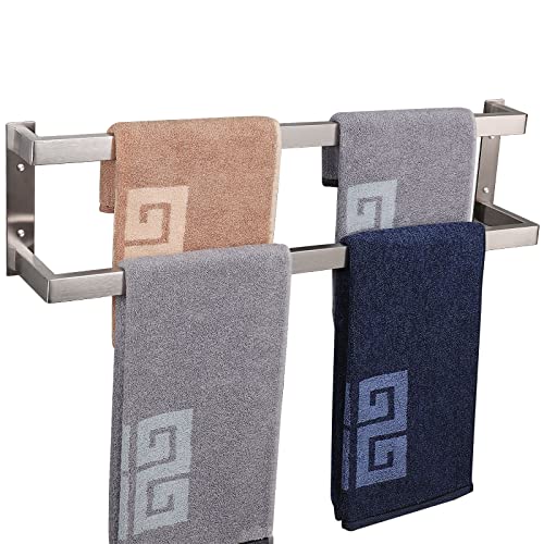 NearMoon Badezimmer-Handtuchstange, Handtuchhalter, quadratisches Regal, zum Aufhängen von Handtuch für Bad, 2-stöckiges Badezimmerzubehör (61 cm, gebürstetes Nickel) von NearMoon