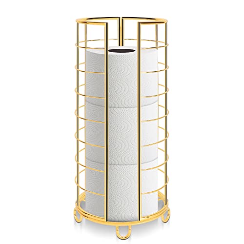NearMoon Toilettenpapier-Organizer-Ständer, freistehend, 3 Rollen, Toilettenpapier-Aufbewahrung, Metall-Badezimmer-Zubehör, Arbeitsplatte im Innenschrank, Gold von NearMoon