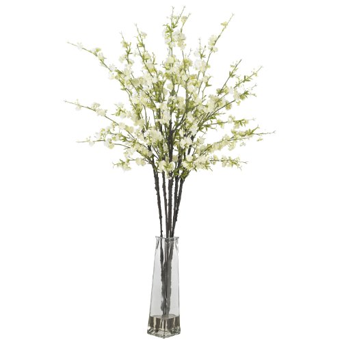 Nearly Natural 1193-WH Kirschblüten mit Vase, Seidenblumen-Arrangement, weiß, 30,5 x 30,5 x 88,9 cm von Nearly Natural