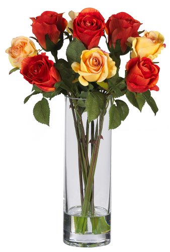 Nearly Natural 4740 Rosen mit Glasvase Seidengesteck Multi von Nearly Natural