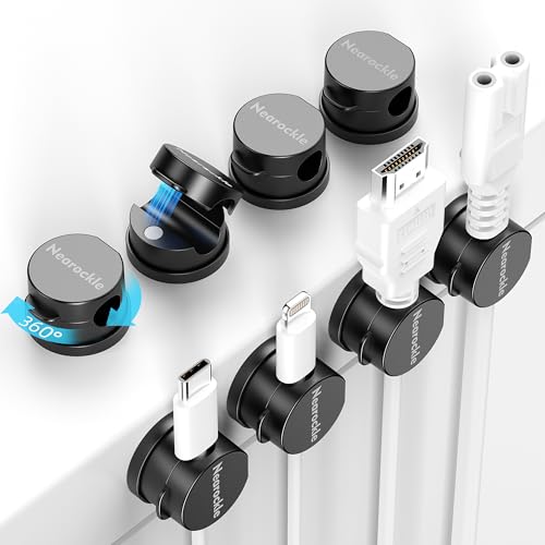8 Stück [360°Drehbar] Magnetischer Kabelhalter Selbstklebend Kabel Organizer, Nearockle Verbesserter Starker Magnetischer Kabelclips Kabelmanagement für Schreibtisch Kabeldurchführung (Schwarz) von Nearockle