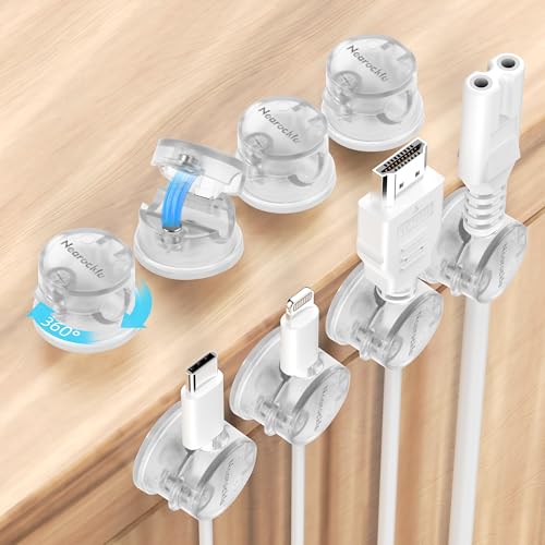 8 Stück [360°Drehbar] Magnetischer Kabelhalter Kabelmanagement Kabelclips, Nearockle Verbesserter Starker Magnetischer Selbstklebender Kabel Organizer für Schreibtisch, Nachttisch (Transparent) von Nearockle