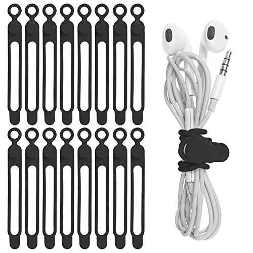 Nearockle 16 Stück Silikon Kabelbinder Wiederverschließbar für Handy Ladegerät, Kabel Organizer，wiederverwendbare kabelbinder für Kabelmanagement und Organisieren (Schwarz) von Nearockle