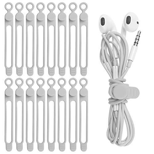 Nearockle 16 Stück Silikon Kabelbinder Wiederverwendbare für Handy Ladegerät, Kabel Organizer，kabelorganisator für Kabelmanagement und Organisieren (Grau) von Nearockle