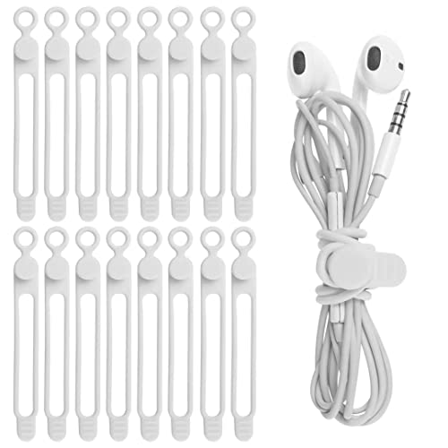 Nearockle 16 Stück Silikon Kabelbinder für Handy Ladegerät, Computer, Wiederverwendbare Befestigung, Kabelmanagement, Kabel Organizer für Zuhause, Büro, Küche, Schule (Weiß) von Nearockle