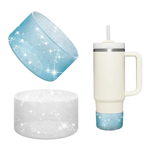 Nearockle 2 Stück Silikon Tumbler Bottom Protector，Kompatibel für Stanley | Simple Modern Becher | Hydro Flash Ein Thermobecher mit der gleichen Größe wie 7,5 cm（Weiß+Blau） von Nearockle