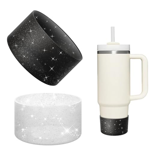 Nearockle 2 Stück Silikon Tumbler Bottom Protector，Kompatibel für Stanley | Simple Modern Becher | Hydro Flash Ein Thermobecher mit der gleichen Größe wie 7,5 cm （Sternenhimmel-Silber + Schwarz） von Nearockle