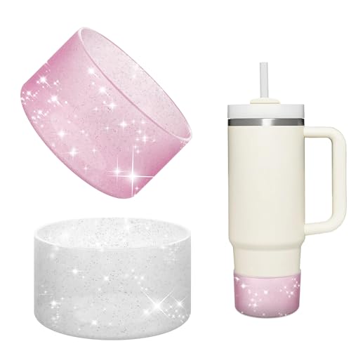 Nearockle 2 Stück Silikon Tumbler Bottom Protector，Kompatibel für Stanley | Simple Modern Becher | Hydro Flash Ein Thermobecher mit der gleichen Größe wie 7,5 cm （Sternenhimmel-Silber+Rosa） von Nearockle