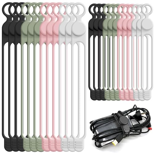 Nearockle 24 Stück Silikon Kabelbinder, Wiederverschließbar Organisieren für Handy Ladegerät, Kabelbinder Set, Kabel Organizer für Zuhause 10.7cm und 18cm (Multicolor A) von Nearockle