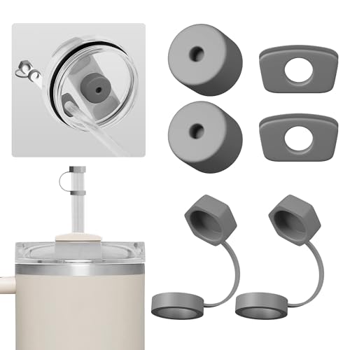 Nearockle 6 Stück Silikon Strohhalm Abdeckung Auslaufschutz, Kompatibel für Stanley Quencher Becher H2.0 850ml & 1.2L(30oz|40oz) Cup Tumbler FlowState Zubehör (Grau) von Nearockle