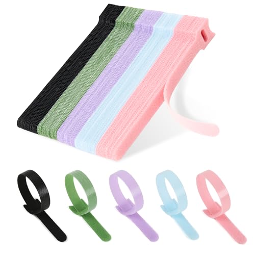 Nearockle Klett Kabelbinder Wiederverschließbar 100 Stück, Wiederverwendbare Kabelbinder Klett, Selbstklebendes Klettbänder für Kabel Organizer Ladekabel Kopfhörerkabel （150 * 12mm，Mehrfarbig） von Nearockle