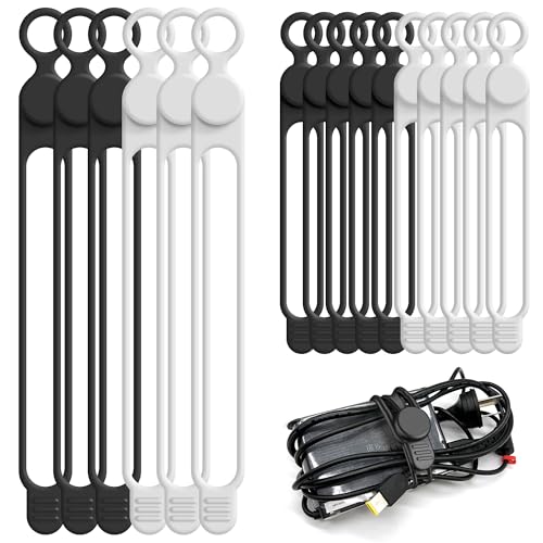 Nearockle 16 Stück Silikon Kabelbinder, Kabelmanagement Wiederverschließbar für Handy Ladegerät, Cabel Organizer für USB Ladekabel,Netzkabel,Ladegeräte, Schreibtisch 10.7cm und 18cm(Multicolor B) von Nearockle