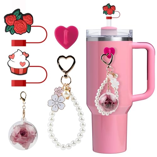 Nearokle Rosa Strohhalm Abdeckung Kompatibel für Stanley Cup Zubehör Becher 1,2l und 850 ml, Geburtstagsgeschenke für Mama Gattin Freundin Tochter Valentinstagsgeschenk Muttertagsgeschenke（Rot） von Nearockle