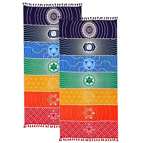 2 Stück Chakra Tapisserie Meditation Yoga Teppich Handtücher Mexiko Chakren Quaste Streifen Bodenmatte (Polyester, 149,9 x 76,2 cm) von Neasyth