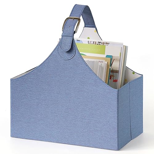 Neateam Zeitungsständer Modern Zeitungshalter, Faltbarer Zeitschriftenständer mit Verstellbarer Griff, Zeitschriftensammler Zeitungskorb Blau für Büro Zuhause und Wohnzimmer Denim-Blau von Neateam