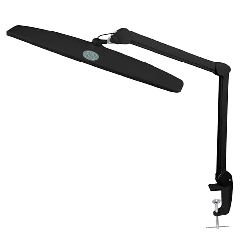 Neatfi Elite HD XL Schreibtischlampe, LED-Arbeitslampe, unpolare Dimmung, mehrere Helligkeitsstufen, ergonomisches Design, perfekte Bürolampe (CCT mit Klemme, Schwarz, 58 CM) von Neatfi